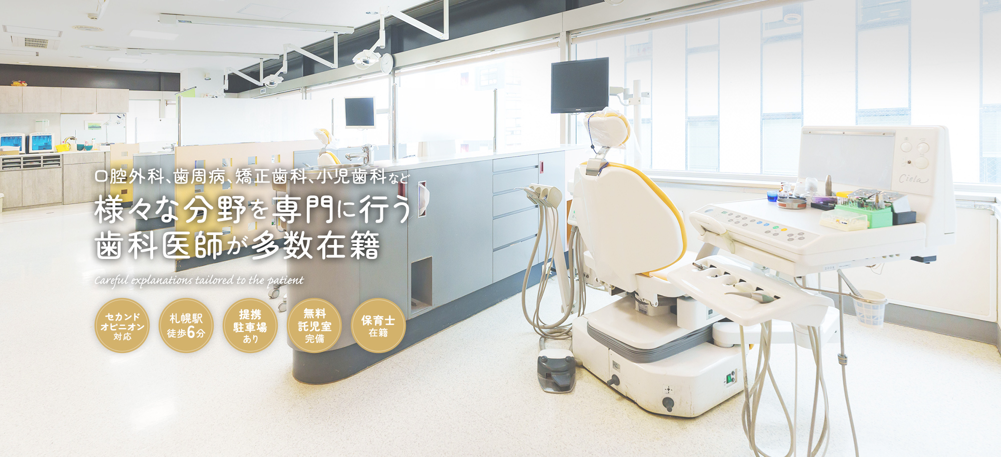 口腔外科、歯周病、矯正歯科、小児歯科など様々な分野を専門に行う歯科医師が多数在籍